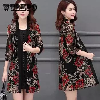 M-5XL, женский весенне-летний кружевной кардиган больших размеров, женская шаль средней длины с принтом, тонкое тонкое пальто с полым резным дизайном XXXXXL