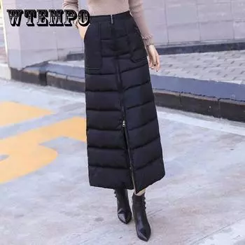 M-5XL зимняя теплая длинная юбка, женские осенне-зимние утепленные хлопковые юбки на пуху, большие размеры, повседневная зимняя юбка на молнии XXXXXL красный