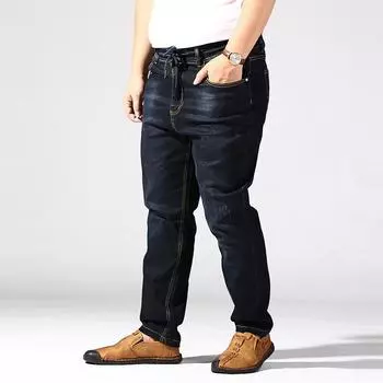 M-6 XL Дополнительный Плюс Размер Мужские Эластичные Высокоэластичные Джинсы Плюс Размер Мужские Свободные Плюс Размер Мужские Брюки Плюс Размер Брюки Для Полных M=60-65kg чёрный/синий