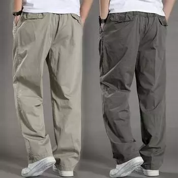 M-6XL Летние мужские деловые хлопковые свободные льняные штаны, впитывающие пот тонкие дышащие прямые повседневные брюки M чёрный