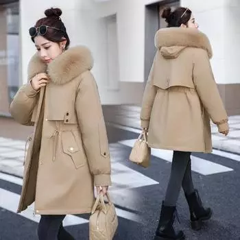 M-6XL Зимняя большая меховая воротниковая куртка средней и длинной длины Pie Overcome стеганая женская модная стеганая куртка стеганая стеганая куртка M чёрный