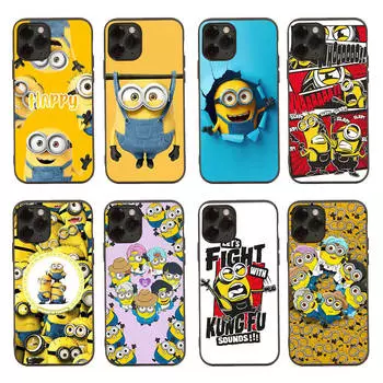 M-76 Lovely Minions черный мягкий чехол для iPhone 16 15 Plus 14 13 Mini 12 11 Pro 8 6 6S SE 5 XR XS Max Realme C30 C33 C32 9I VIVO V29 V27 V23 Y36 iPhone 13 Pro Max арлекин