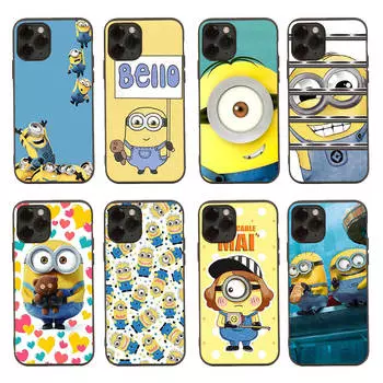 M-78 Милые Миньоны Черный мягкий чехол для iPhone 16 15 Plus 14 13 Mini 12 11 Pro 8 6 6S SE 5 XR XS Max Realme C30 C33 C32 9I VIVO V29 V27 V23 Y36 iPhone 12 Pro олений