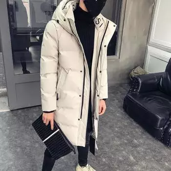 M-7XL Мужской пуховик оверсайз с длинным пуховым пальто с капюшоном, зимняя толстая теплая куртка, шелковое хлопковое стеганое пальто 7XL белый