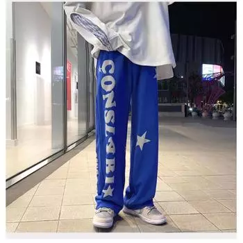 M-8XL, большие размеры, новые модные американские спортивные штаны с принтом, свободные повседневные спортивные прямые брюки в стиле хип-хоп для мужчин XL синий