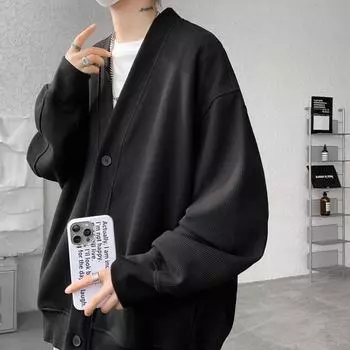 М-8XL (Может выдерживать вес 150 кг) Весна и осень роскошный мужской однотонный кардиган куртка свободный большой вес толстовка с капюшоном M серый