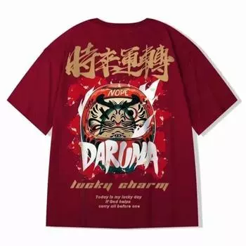 M-8XL Мужская рубашка с коротким рукавом, свободная, большого размера, модная футболка в китайском стиле, модная футболка в стиле хип-хоп с круглым вырезом и короткими рукавами 2XS