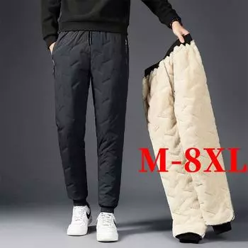 M-8XL Мужские зимние флисовые толстые овечьи шерстяные теплые спортивные штаны повседневные водонепроницаемые шерстяные брюки большого размера мужские черные серые спортивные брюки L прохладный черный