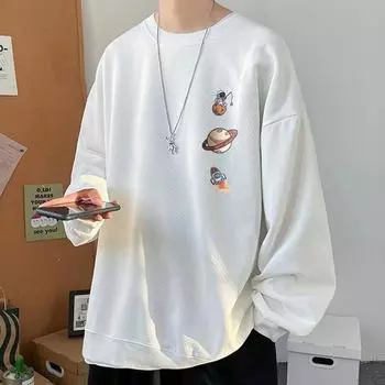 M-8XL мужской и женский свободный свитер с широкими рукавами в корейском стиле с принтом астронавта, свободный свитер с круглым вырезом 3xl чёрный
