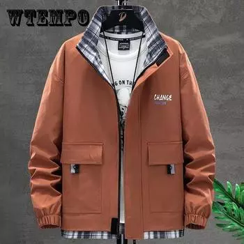 M-8XL Весенняя куртка с воротником-стойкой, мужская повседневная свободная куртка, однотонный удобный топ, стандартный 8XL хаки