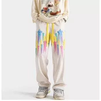 M-8XL Весенние американские новые стильные модные спортивные штаны в стиле хип-хоп с принтом звезд High Street Свободные повседневные спортивные брюки мужские большого размера L абрикосовый