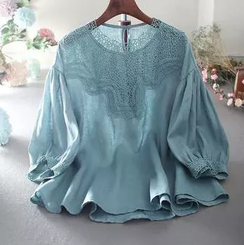 M-9XL Женская льняная блузка Полые вязаные крючком кружевные пуловеры Сладкие блузки больших размеров 3XL бежевый