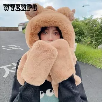 M Bear Женская шапка Шарф Перчатки из трех частей Плюшевая сетка Красная милая теплая тенденция Новинка One size