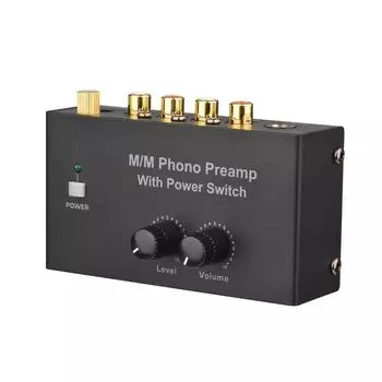 M/M Phono Preamp с выключателем питания, сверхкомпактный предусилитель с регулятором уровня и громкости, вход и выход RCA, выходной интерфейс TRS 1/4 дюйма US Plug