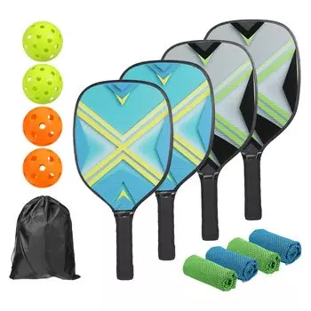 M METERXITY 4 комплекта ракеток для пиклбола Ракетки для пиклбола для начинающих и профессионалов Высококачественная древесина с накладкой 4 предмета Пиклбол 4 предмета чёрный