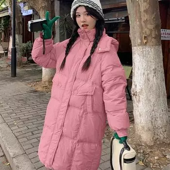 M пряжка длинный 2024 новый зимний средний и длинный пуховик свободная модная универсальная теплая повседневная куртка S size 90-60kg белый