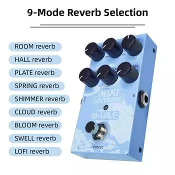 M-VAVE Guitar Effect Pedal Digital Reverb Pedal Modeling Reverberation Effector with 9-Mode Reverb Selection for Guitar Bass New