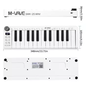 M-VAVE SMK-25mini MIDI-клавиатура, перезаряжаемая 25-клавишная MIDI-клавиатура, мини-портативная USB-клавиатура белый