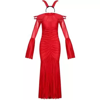 M-XL Длинный рукав Злая ведьма Ведьма, костюм на Хэллоуин Женский костюм Дьявола Рог Костюм Дьявола M красный