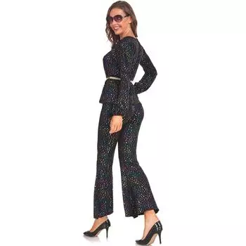 M-XL Фестивальный винтажный диско-сценический костюм 70-х годов Одежда Костюм для выступлений M чёрный