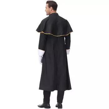 M-XL Мужская одежда священника, одежда римского мага, мужская мантия, одежда для вечеринки Марди Гра, костюм на Хеллоуин M чёрный