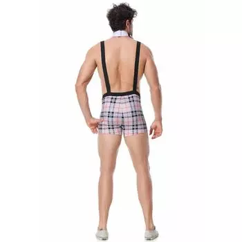 M-XL Мужские сексуальные клетчатые подтяжки, сексуальное нижнее белье, забавная косплей антистринговая мужская студенческая форма M