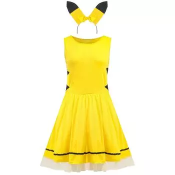 M-XL Платье Женский Хэллоуин Аниме Костюм Пикачу, Сценический Костюм Косплей, Игровая Форма M жёлтый