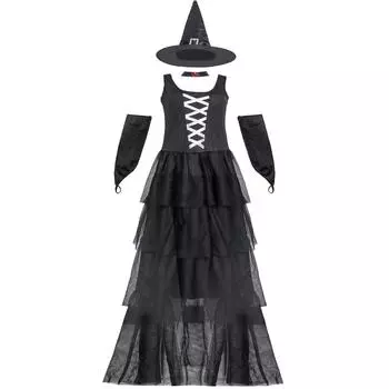 M-XL witch costume cosplay Halloween costume, adult lady cape witch costume M чёрный