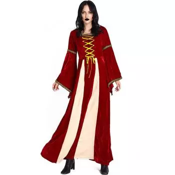 M-XXL Средневековый винтажный костюм королевы двора, костюм на Хеллоуин, маскарадный костюм M красный