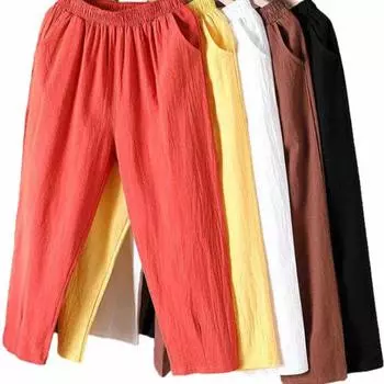 M-XXXXL хлопковые льняные брюки женские весенние и летние свободные повседневные брюки с эластичной резинкой на талии XXXXL дубильная кора