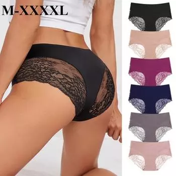 M-XXXXL Сексуальные кружевные трусы Ice Silk Нижнее белье Тонкие и легкие дышащие трусы Plus Panties 4XL M розовый