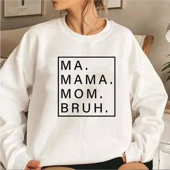 Ma Mama Mom Bruh Толстовка Смешная толстовка с капюшоном для мамы Толстовки с капюшоном для женщин с длинным рукавом Подарок на День матери Толстовки с капюшоном для мамы S чёрный