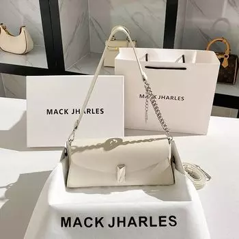 Mack Jharles Light Luxury Minority Chain Baguette Bag 2025 Summer New Arrival Fancy Middle Ancient Underarm Bag White