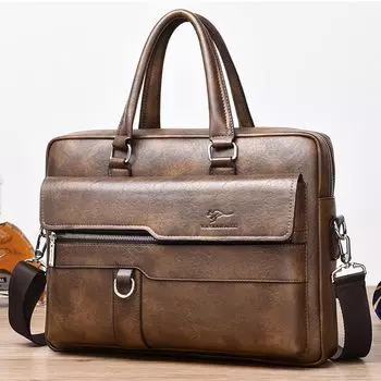 Mackangaroo Men Genuine Leather Casual Shoulder Handbag Brown