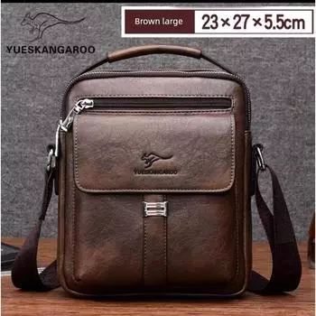 Mackangaroo Весна/Лето Мужская Повседневная Наплечная Сумка из Натуральной Кожи c Brown large