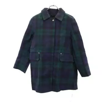 Mackintosh check Long sleeve Stainless collar coat 34 green x blue Women Used