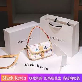 Mackkevin Genuine Leather Presbyopia Messenger Bag Bag Women 2025 New High-Grade Niche Shoulder Shoulder Handbag White/Apricot
