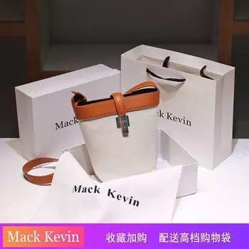 Mackkevin Сумка-ведро из натуральной кожи контрастного цвета с парусиной Женская 2025 Новая Нишевая Сумка через плечо Мессенджер высокого класса Brown