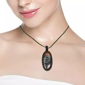 Macrame Necklace Pendant Handmade Crazy Lace Agate Gemstone Natural Jewelry