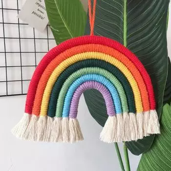 Macrame Rainbow Hanging Ornament Handmade Cotton Rope Woven Wall Decor Nursery Baby Girl Room Rainbow Hanging Pendant Crafts