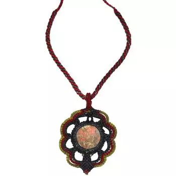 Macrame Thread 20-22 Jewelry Pendant Unakite Jasper Crystal Red With Necklace