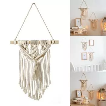 Макраме настенный ковер ручной работы художественная кисточка бохо гобелен домашний декор ручной работы бежевый