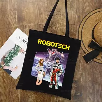 Macross аниме, черная простая женская посылка, элегантная холщовая сумка, сумки на плечо, повседневная сумка для покупок для девочек 24*26cm