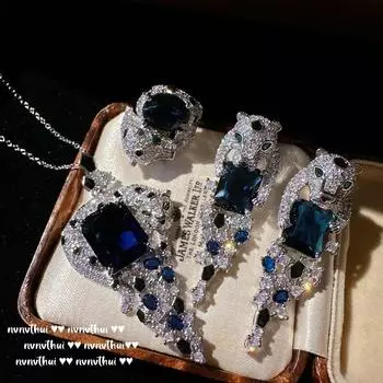 Мадагаскарский синий гепард, серьги с драгоценными камнями, античное 18-каратное золотое покрытие, лондонское синее ожерелье с цирконом большого карата