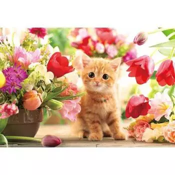 [Made in Japan] 300 piece jigsaw puzzle tulip and kitten (26 x 38cm) P33-190