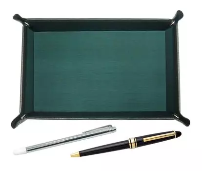 Made in Japan Moss Green Cowhide Leather Pen Tray with Metal Pointer and Metal Ring Cap Retro Pen Set Slide-type TRAMG-701S-8838B