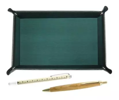 Made in Japan Moss Green Cowhide Leather Pen Tray Slide Measuring Stick and Maple Wood Retro Ballpoint Pen Set TRAMG-708W-HS47S