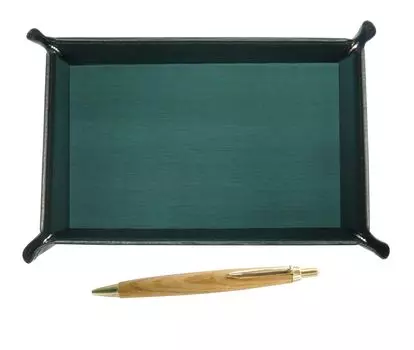Made in Japan Moss Green Cowhide Leather Pen Tray with Maple Wood Barrel Retro Ballpoint Pen Set (TRAMG-HS47S)