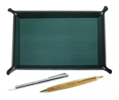 Made in Japan Moss Green Cowhide Leather Pen Tray with Metal Pointer and Maple Wood Retro Ballpoint Pen Set (TRAMG-701S-HS47S)