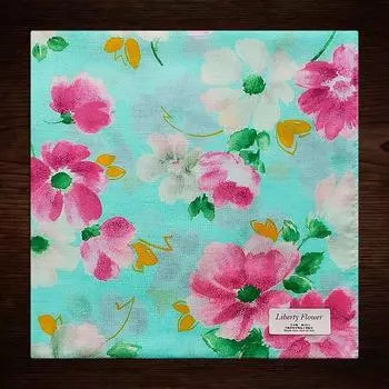 Made in Japan Portable Cotton Sweat-Absorbent Catharanthus Roseus Handkerchief Blue background